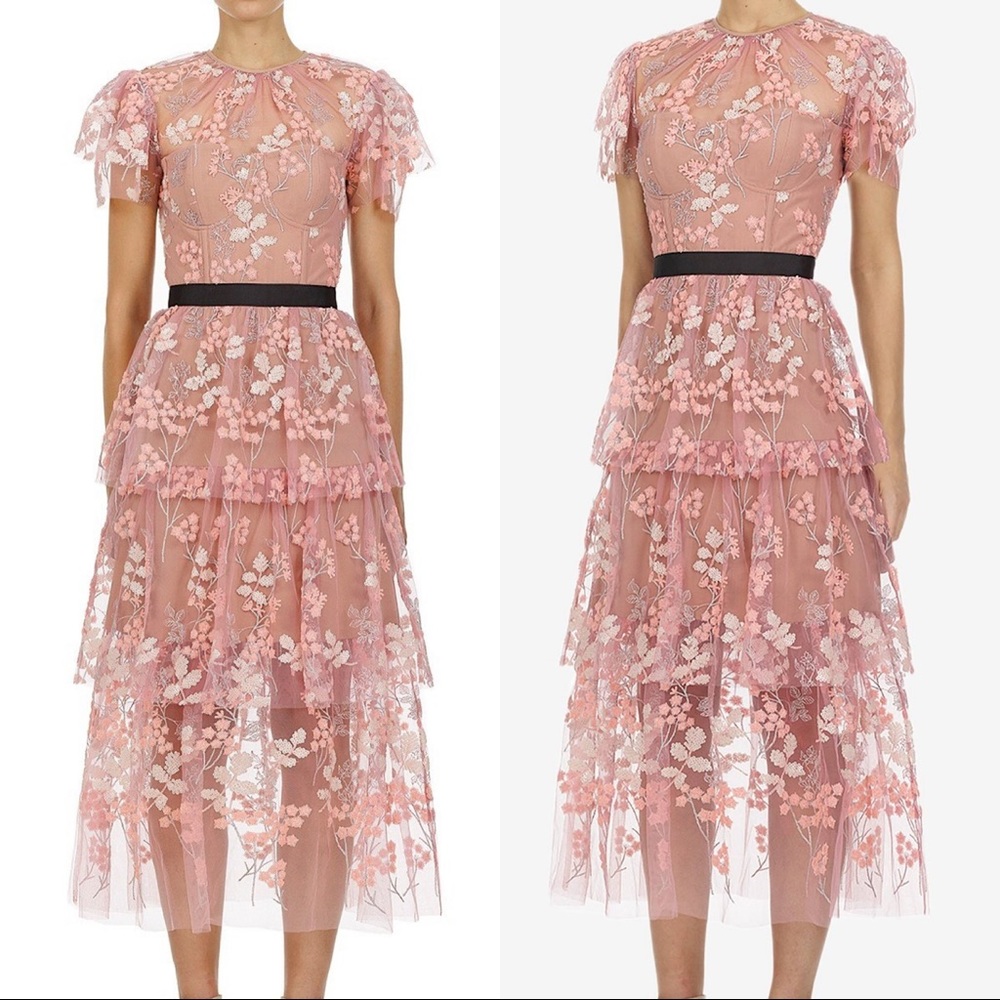 Self Portrait crew neck floral embellished dress